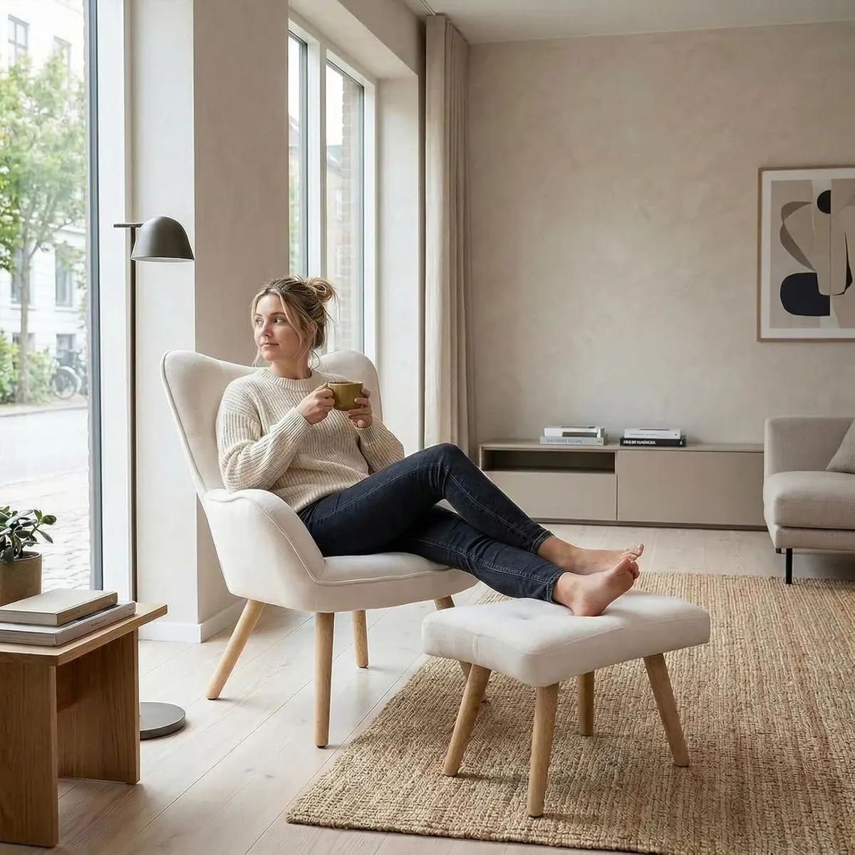 Armchair with Footstool Comfy Velvet Living Room - Image 2