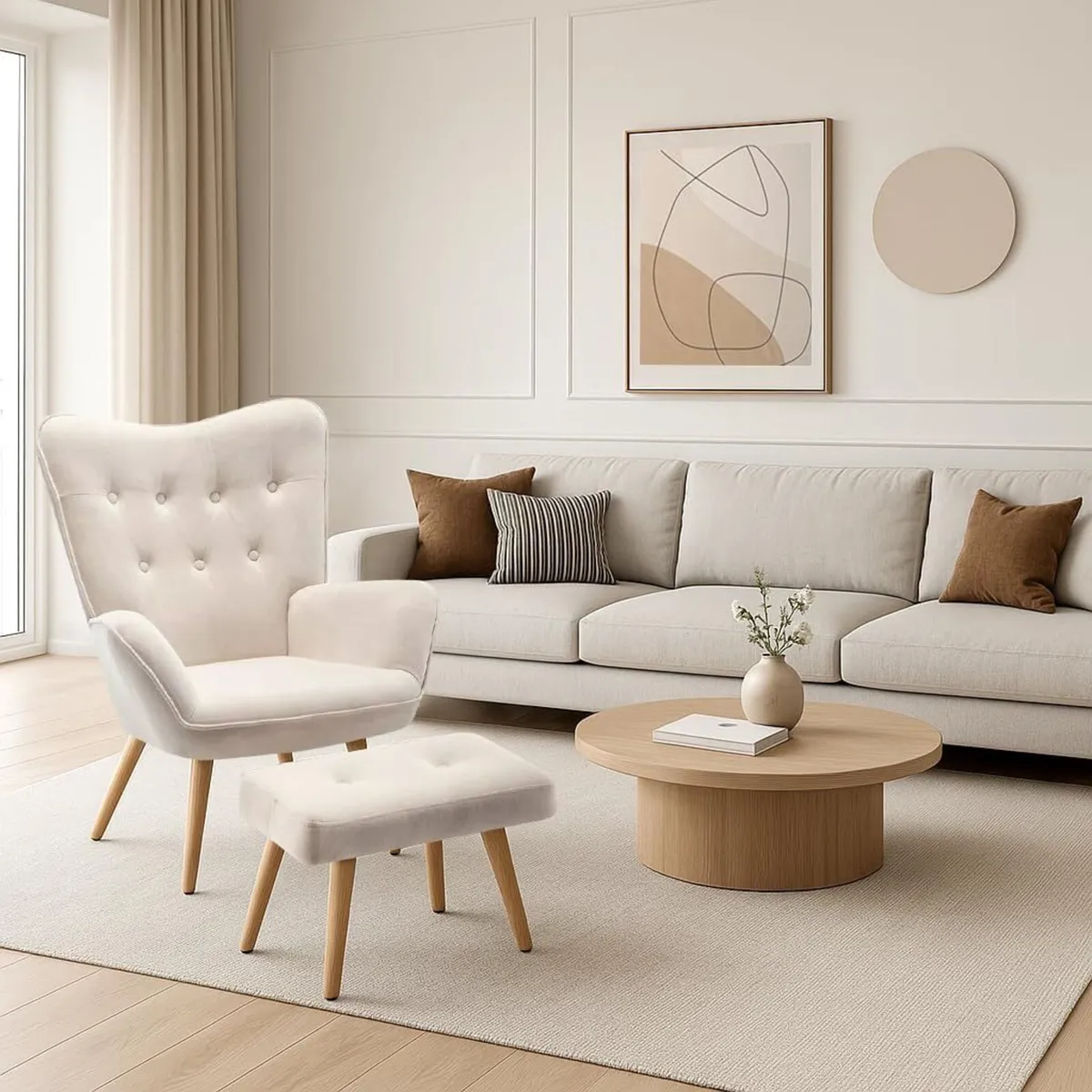 Armchair with Footstool Comfy Velvet Living Room - Image 3