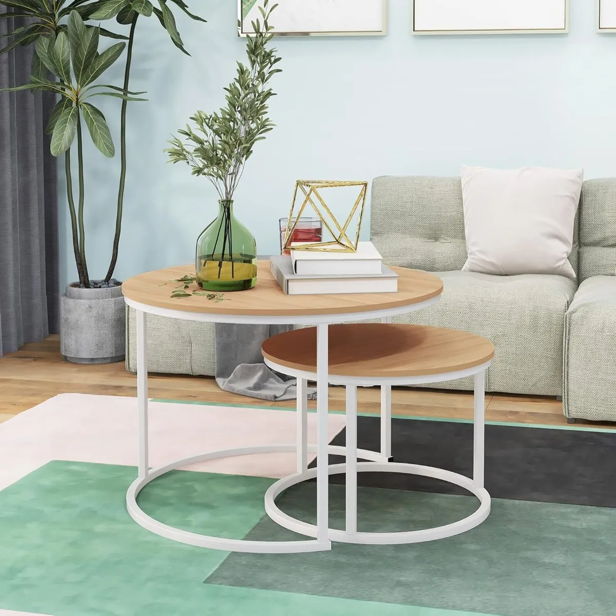Round Nesting Coffee Table Set of 2 End for - Image 2