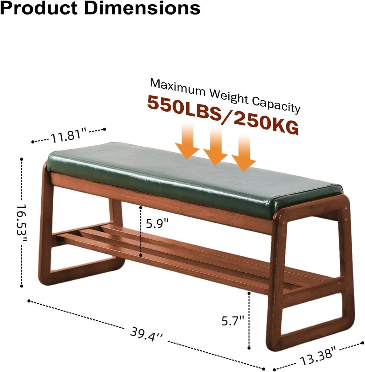 Solid Wood Shoe Bench 2-Tier Wooden Storage - Image 2