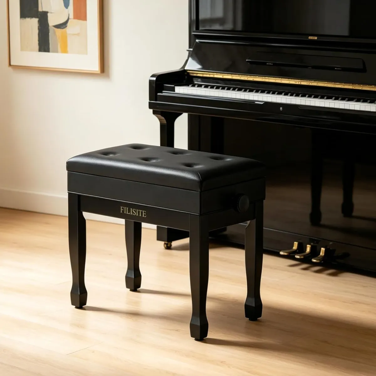 Adjustable Height Piano Stool Bench PU Leather - Image 2