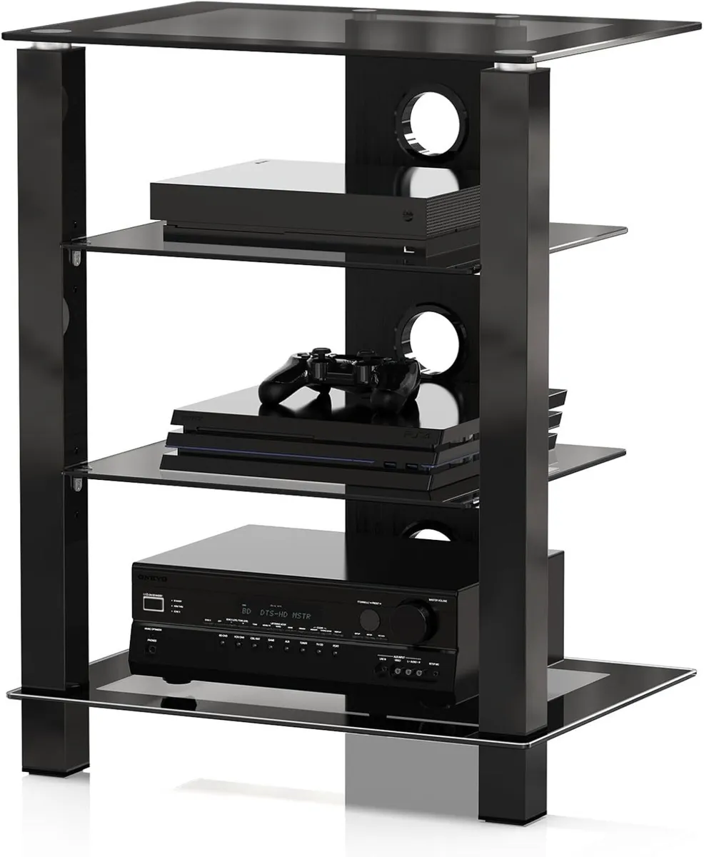 HIFI Stand 4-Tier Black Tempered Glass Shelves - Image 1