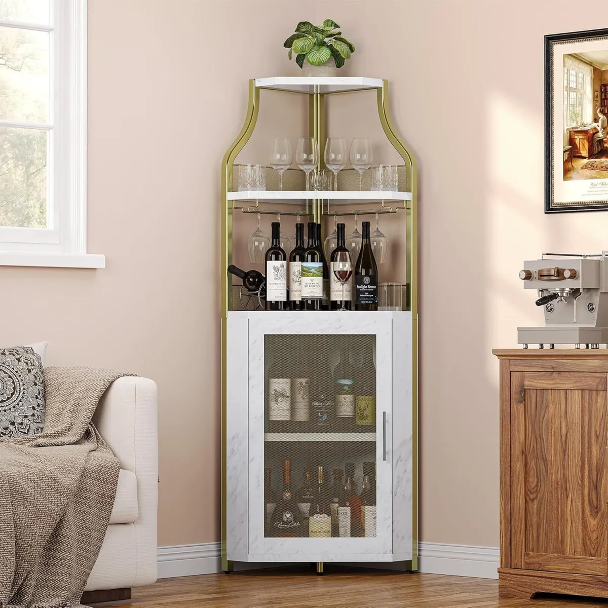 4-Tier Corner Bar Cabinet Industrial Freestanding - Image 1