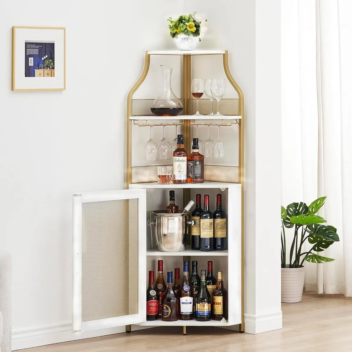 4-Tier Corner Bar Cabinet Industrial Freestanding - Image 3