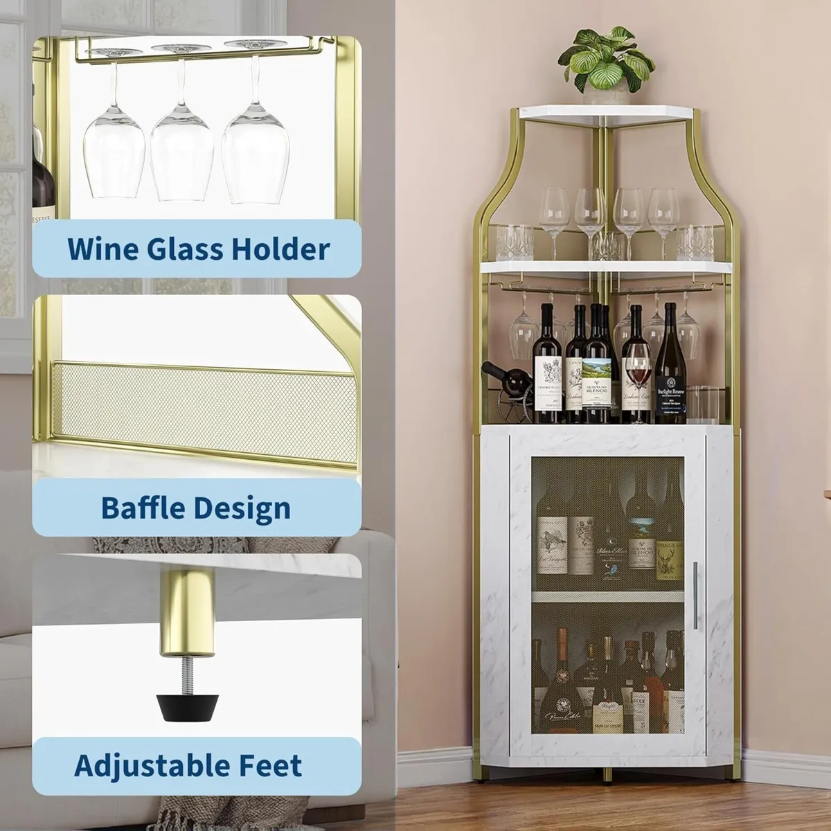 4-Tier Corner Bar Cabinet Industrial Freestanding - Image 4