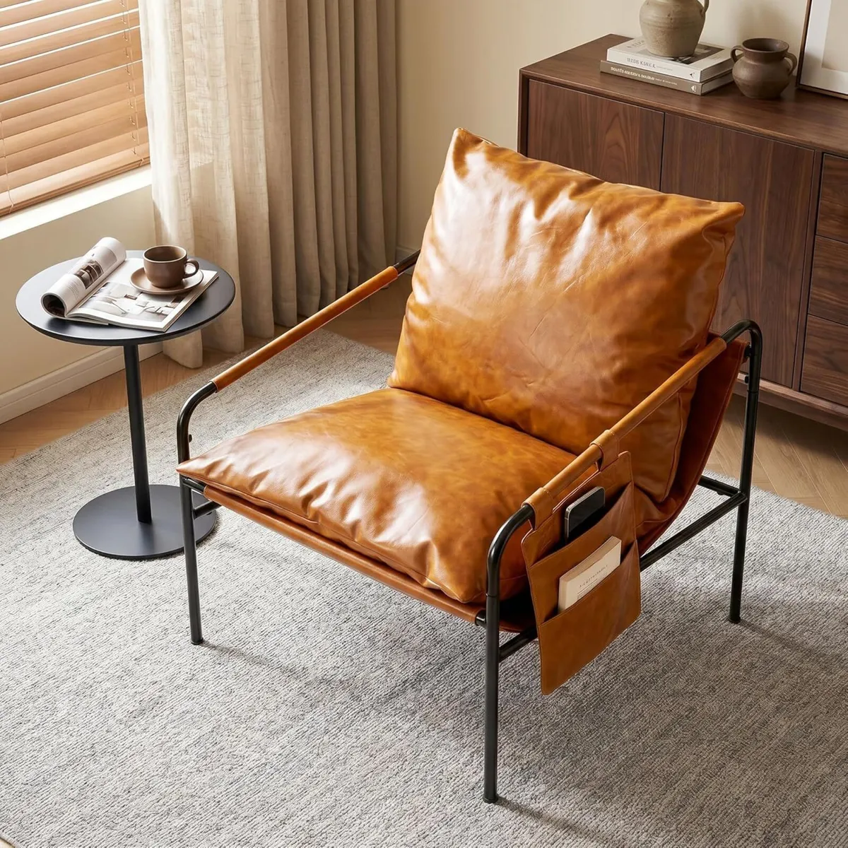 Modern Faux leather Armchair Comfy Accent Chair - Image 1