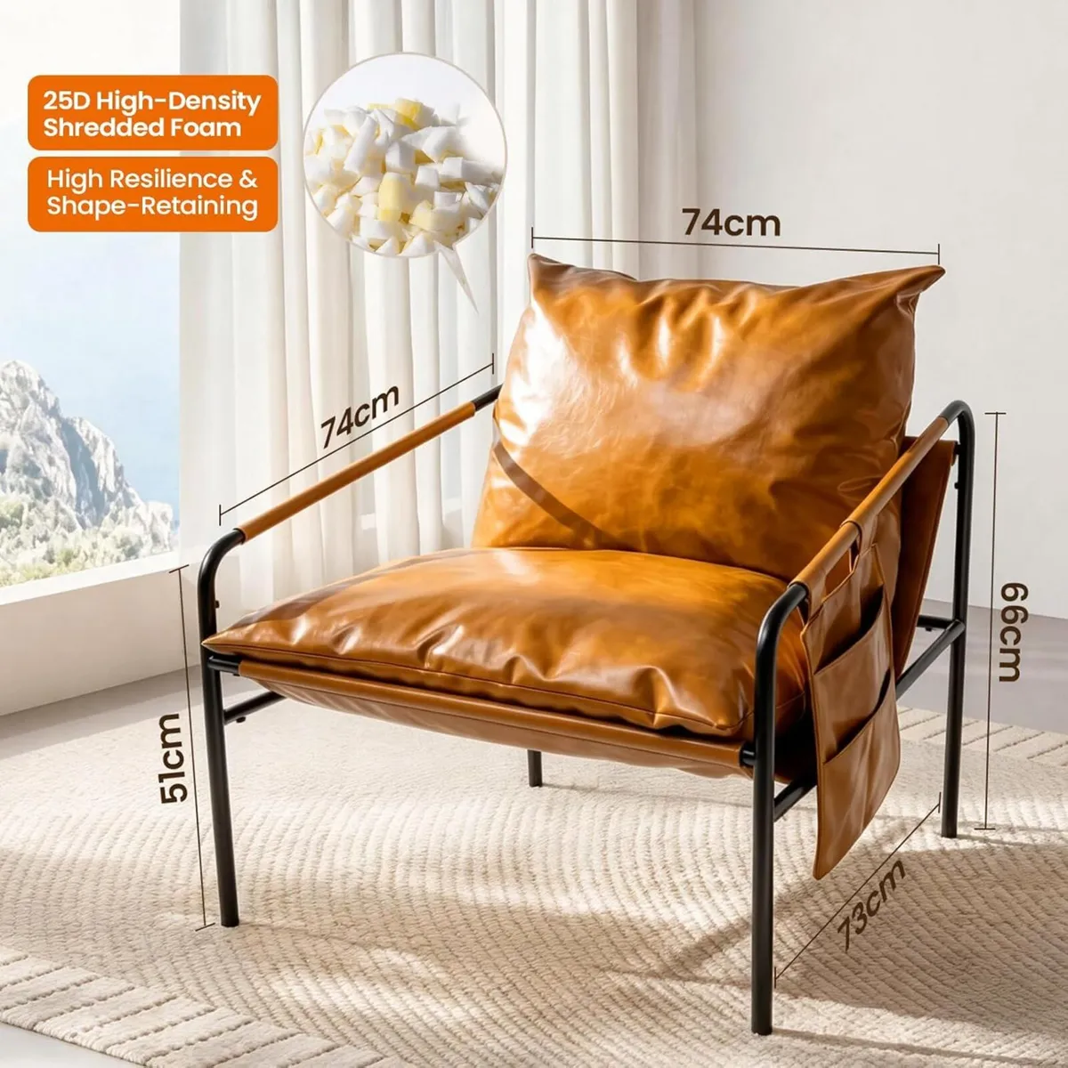 Modern Faux leather Armchair Comfy Accent Chair - Image 2