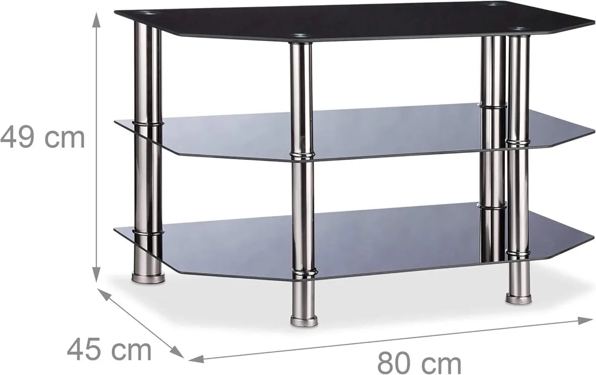 Black Glass TV Stand 3 Tempered Shelves Rubber - Image 3