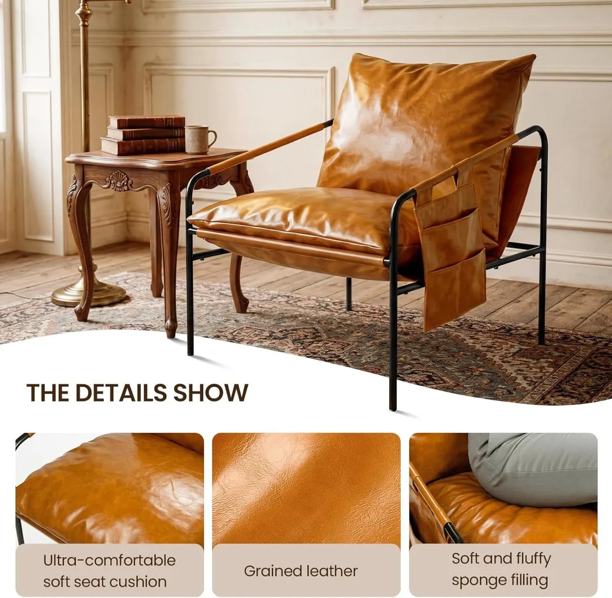 Modern Faux leather Armchair Comfy Accent Chair - Image 4