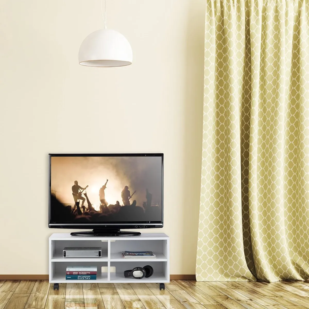 4-Compartment TV Stand on Casters for CDs DVDs - Image 2