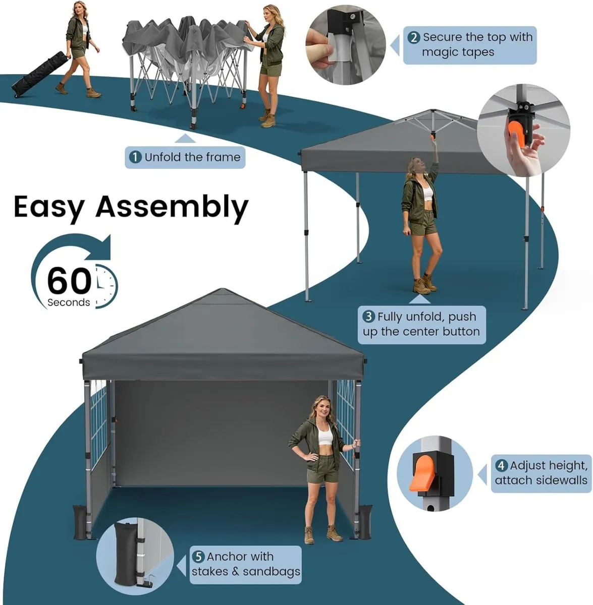 Pop Up Canopy Tent for 10 Person Silver Coated - Image 4