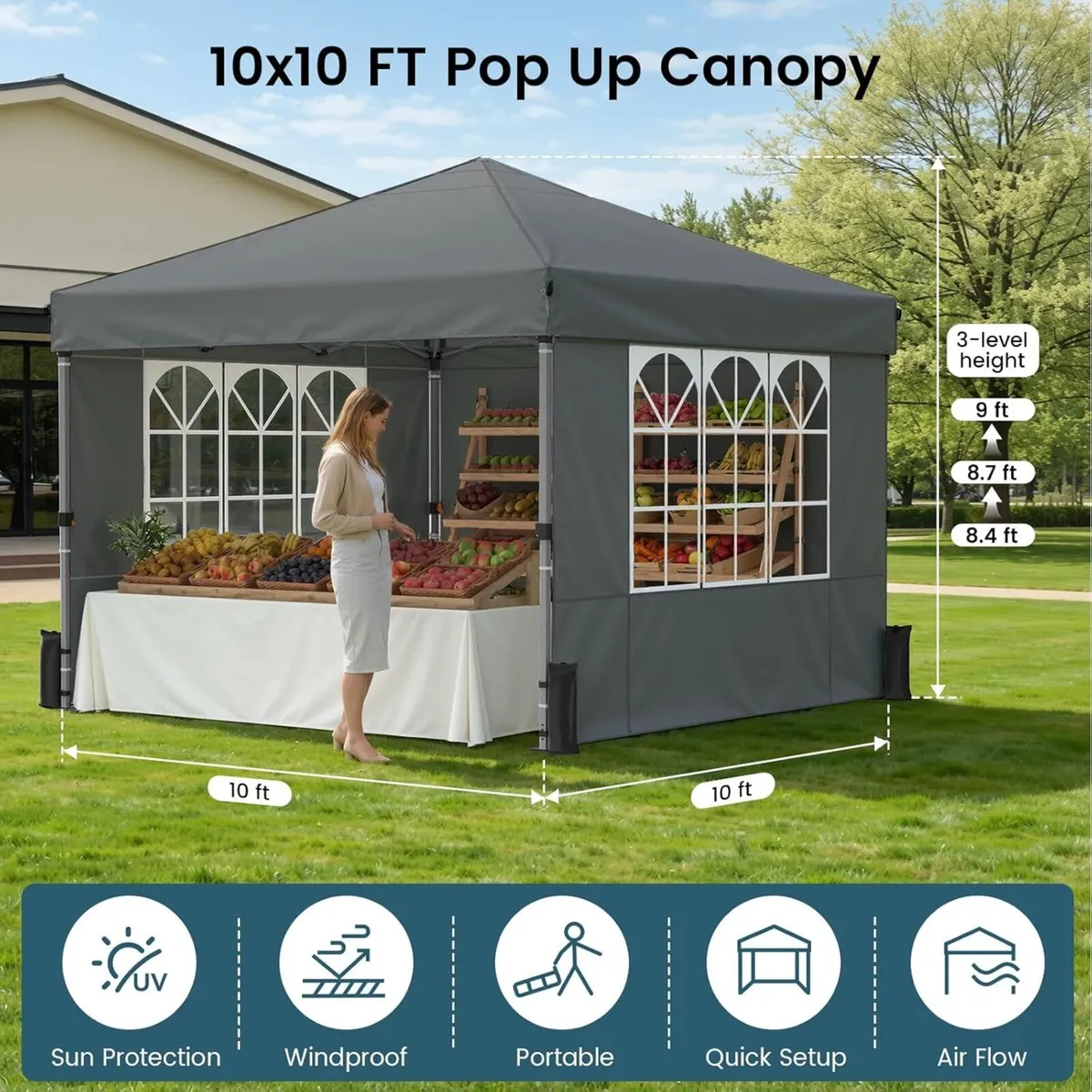 Pop Up Canopy Tent for 10 Person Silver Coated - Image 2
