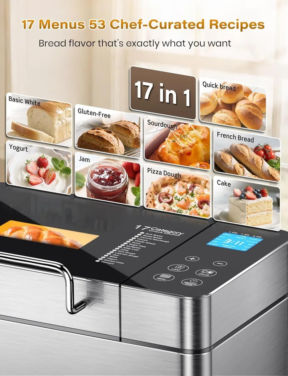 2.2LB Automatic Bread Maker Ceramic Pan 17-in-1 - Image 3
