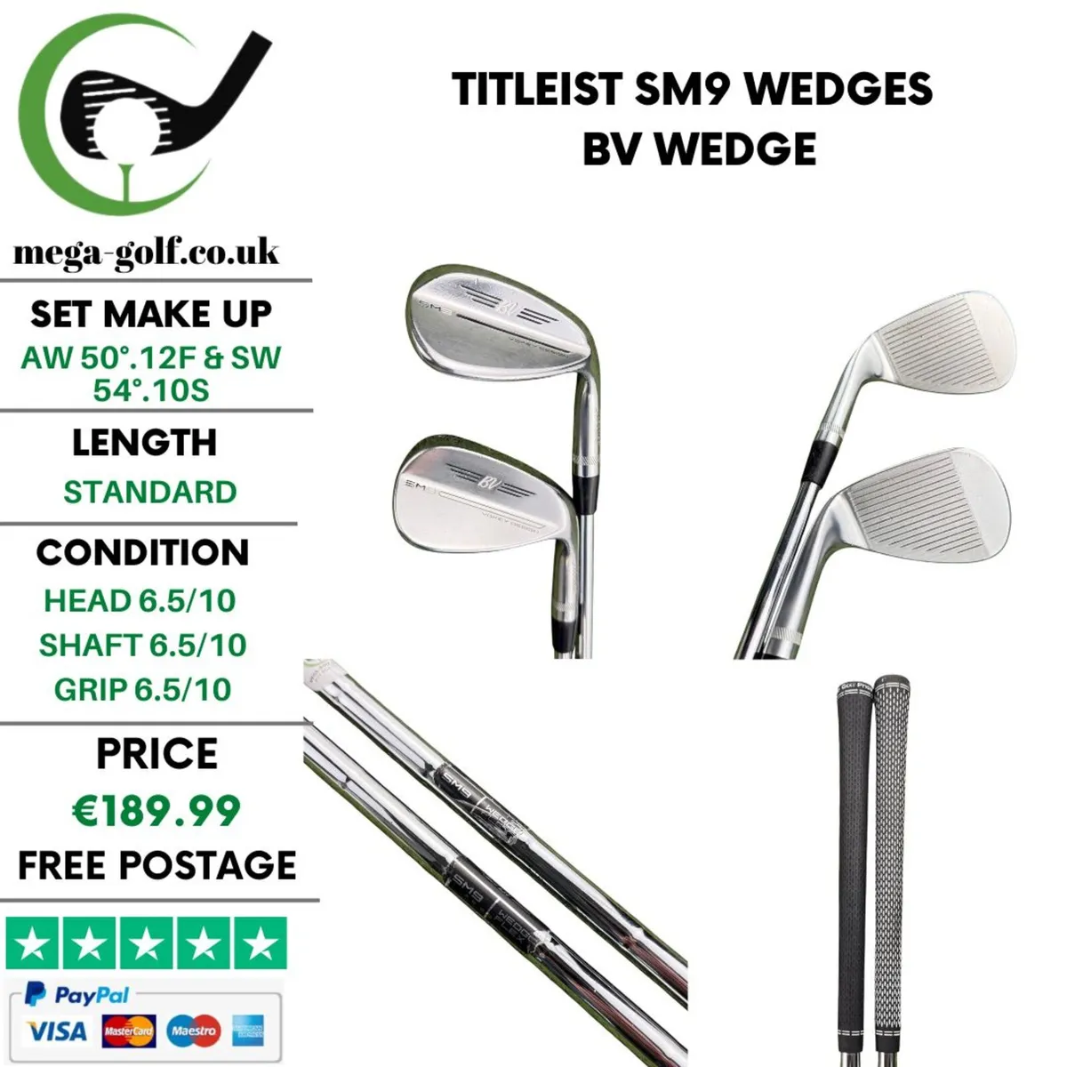 Titleist SM9 Wedges Aw 50°.12F & Sw 54°.10S /Wedge - Image 1