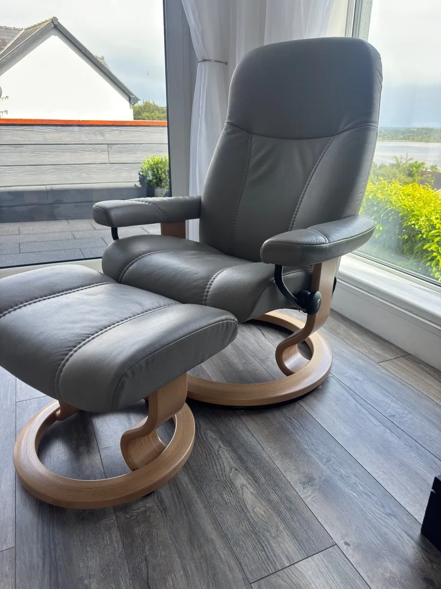Stressless Leather Recliner Chair & Footstool - Image 1