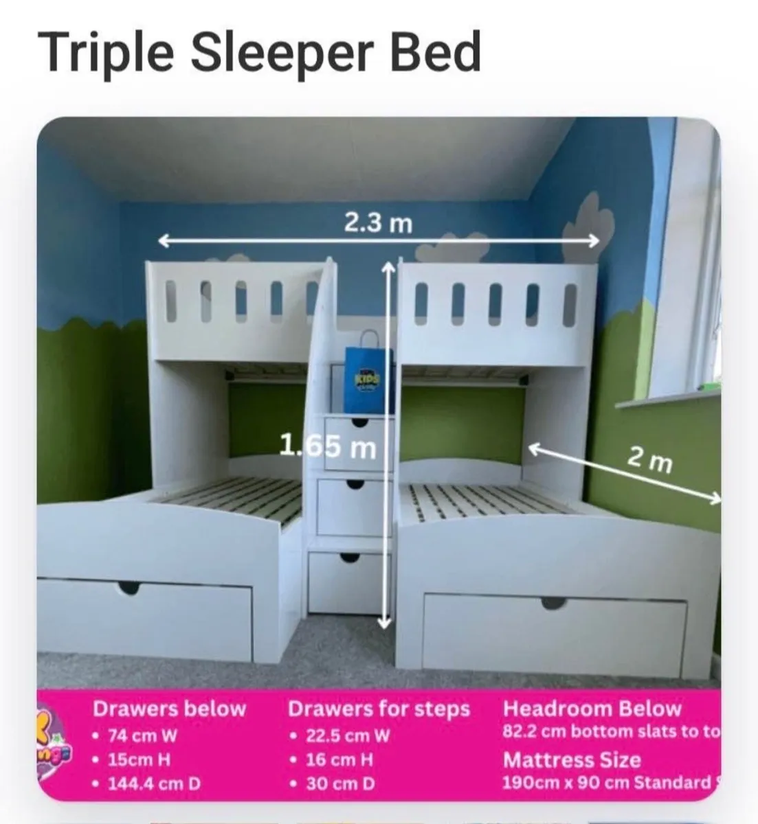 Triple sleeper bunk beds - white - Image 3