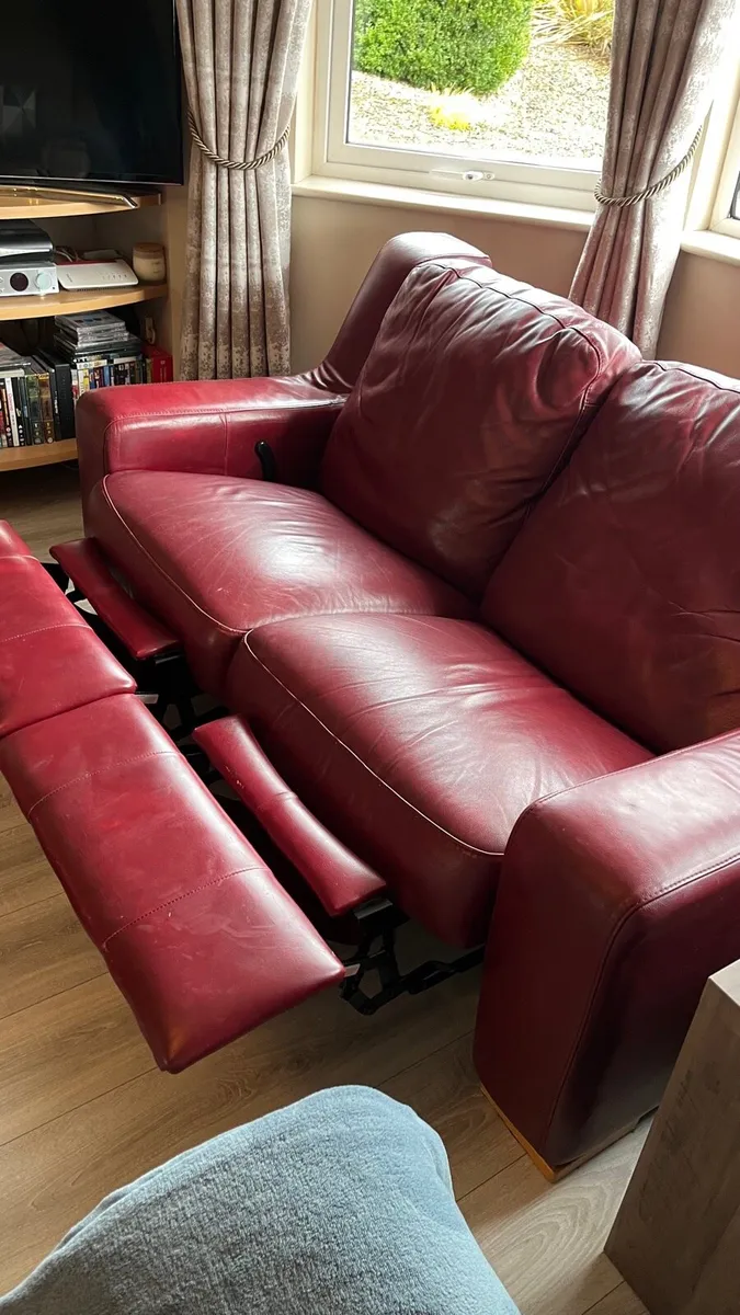 Red Leather recliner couch - Image 3
