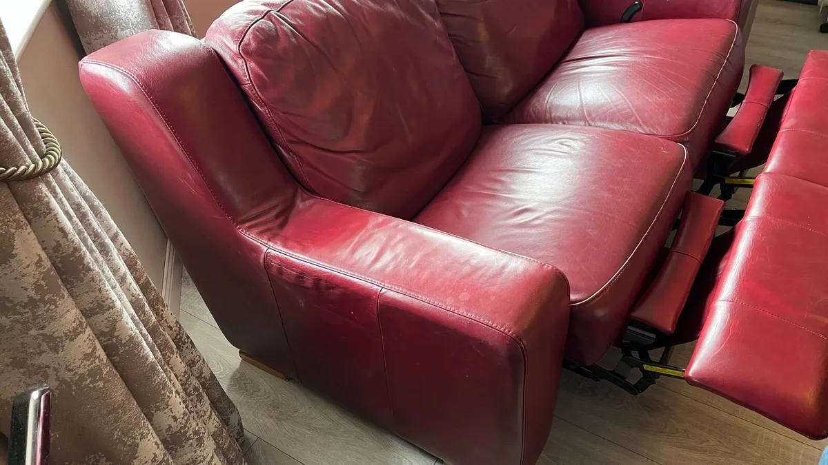 Red Leather recliner couch - Image 4