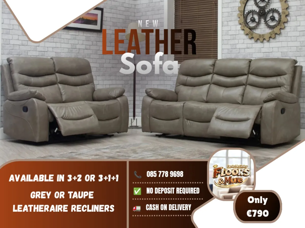 New Leather 3+2 or 3+1+1 Reclining Sofa Sets - Image 2