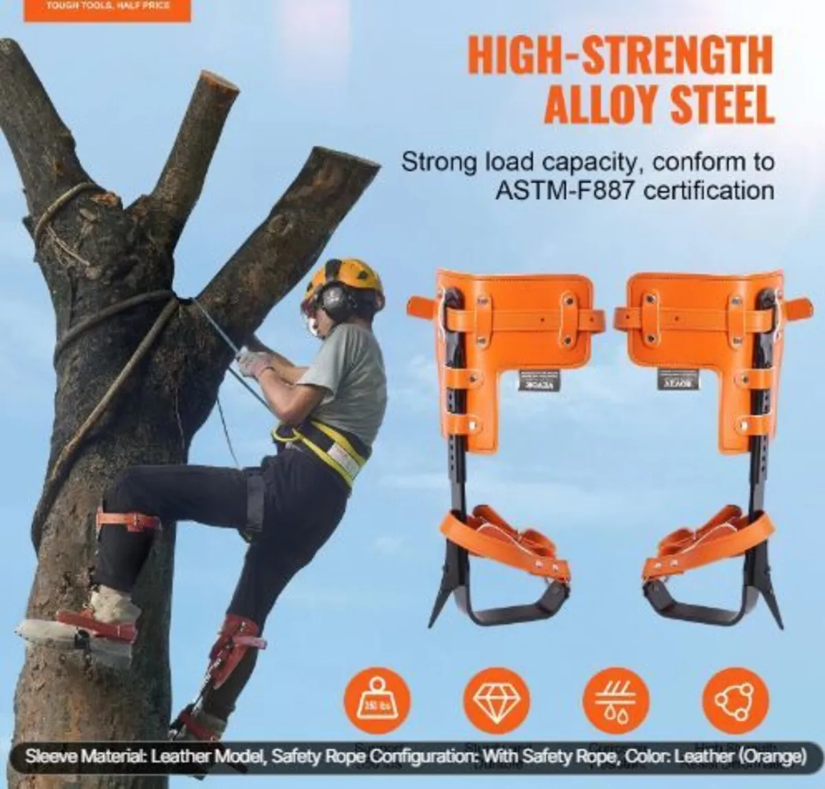 Tree Climbing Spikes Set, 1 Pair Alloy Steel - Image 2