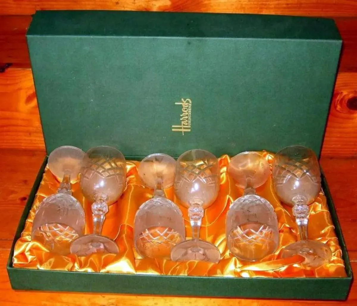 Vintage Harrods 6 Crystal Wine Glasses - Image 2