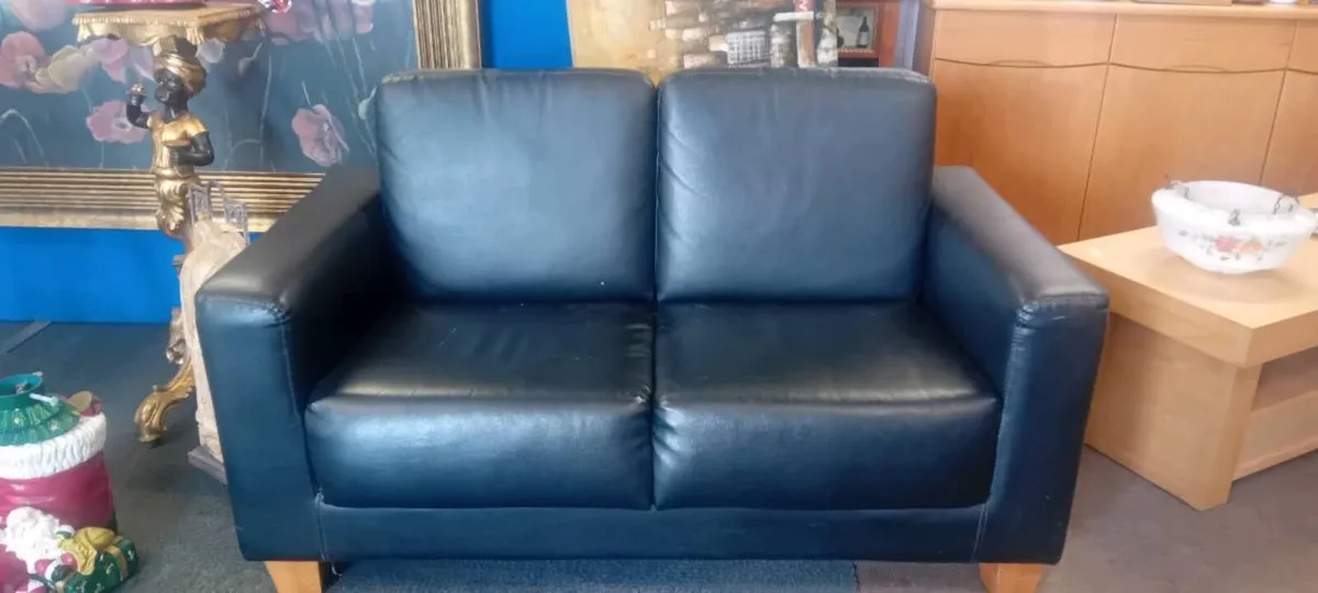Faux Black Leather Two Seat Sofa