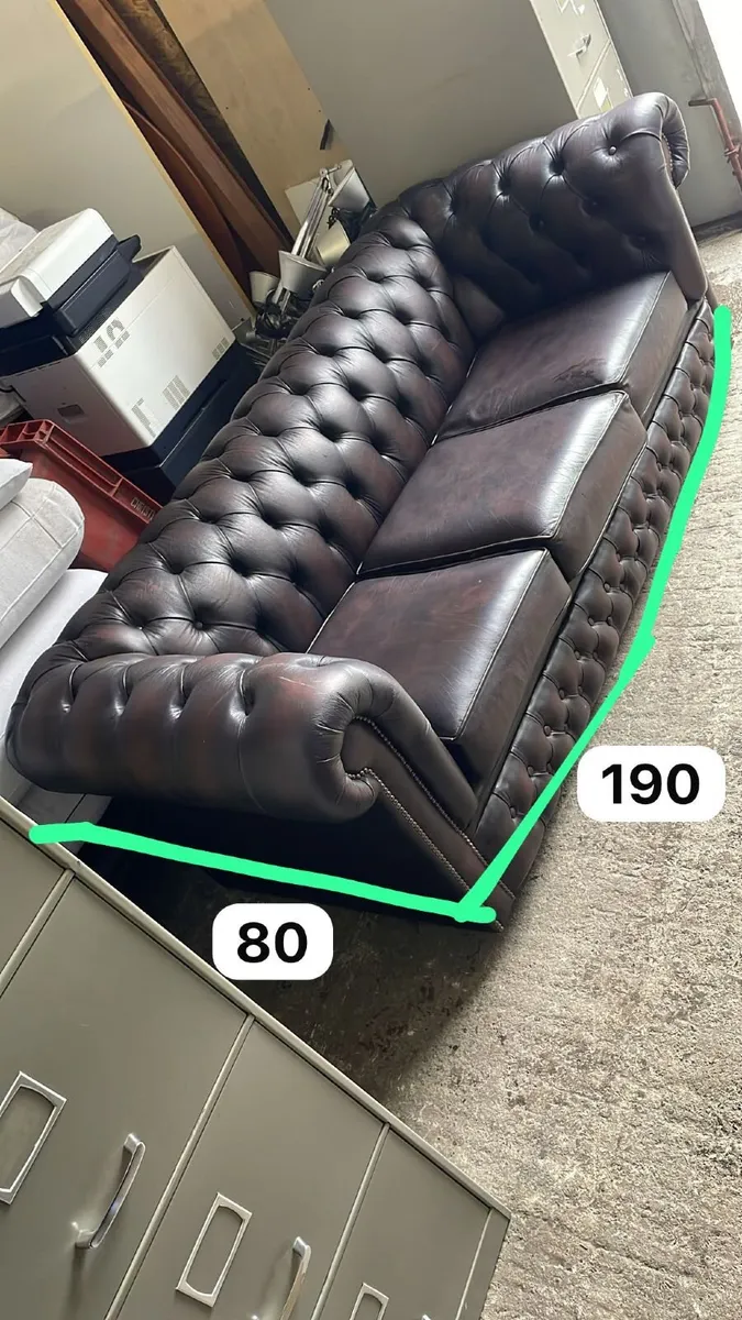 Chesterfield Leather Sofa - Dark Brown - 3 Seater - Image 2