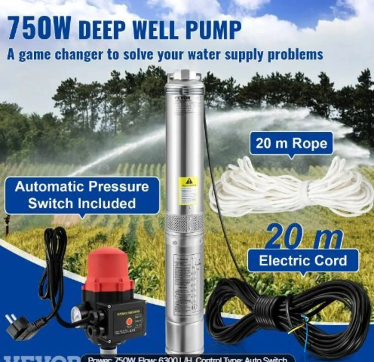 Deep Well Submersible Pump, 750W - Image 1