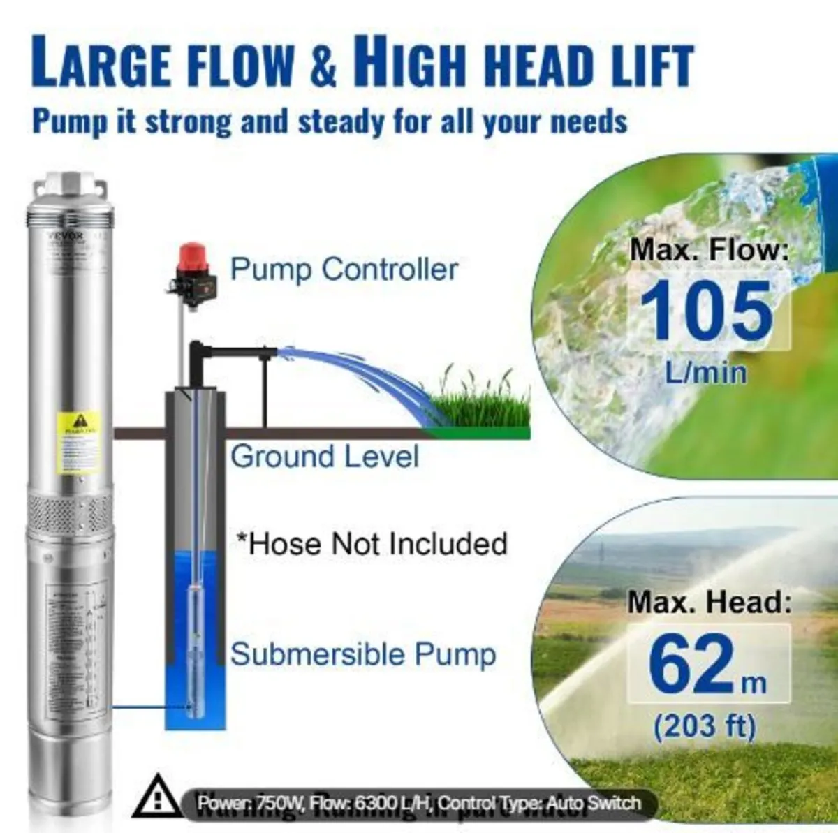 Deep Well Submersible Pump, 750W - Image 3