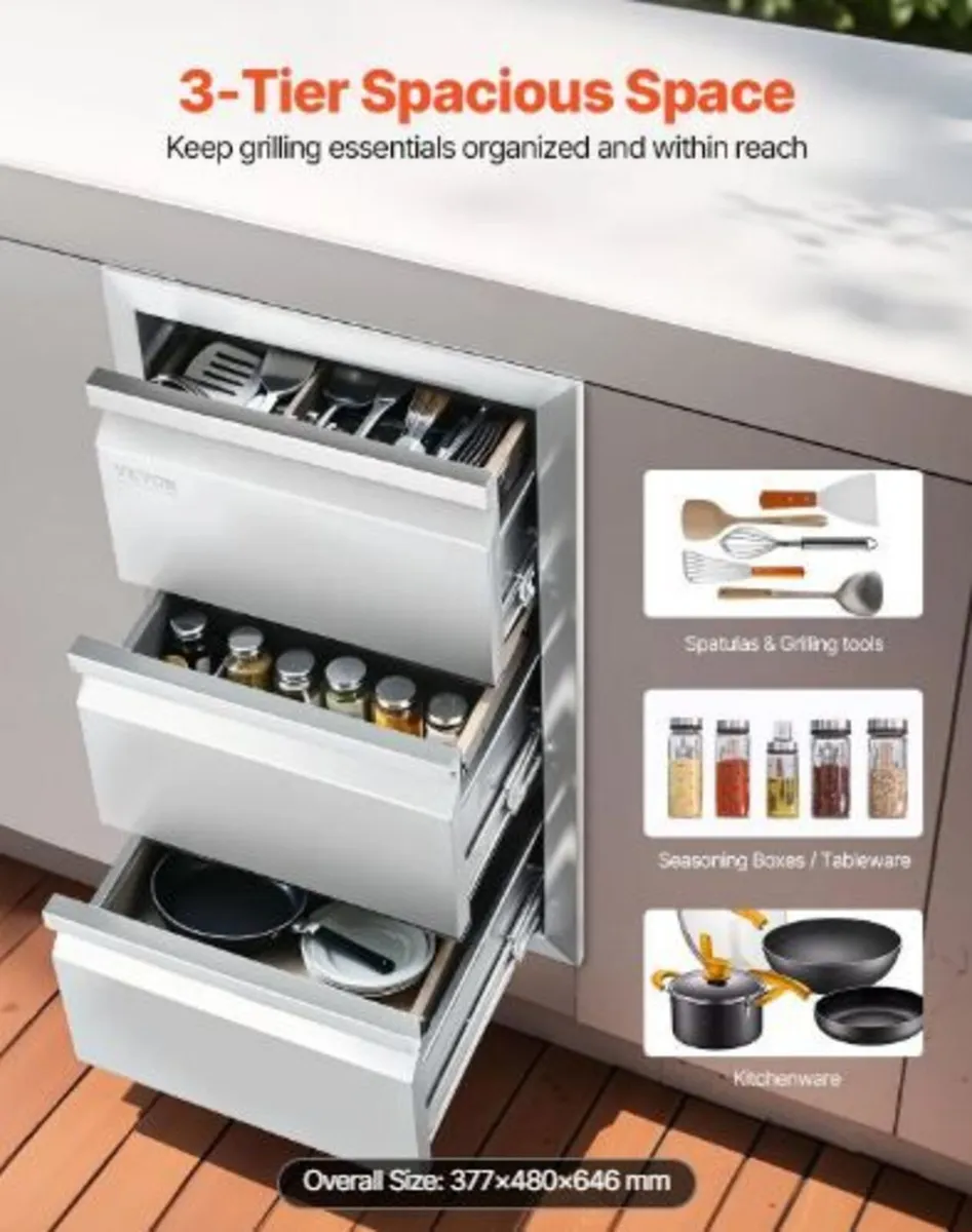 201 Stainless Steel Triple Access Drawer Outdoor - Image 2