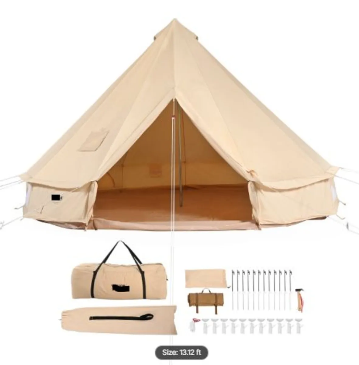 Canvas Bell Tent, 4 Seasons 4 m/13.12 ft Yurt Tent - Image 1