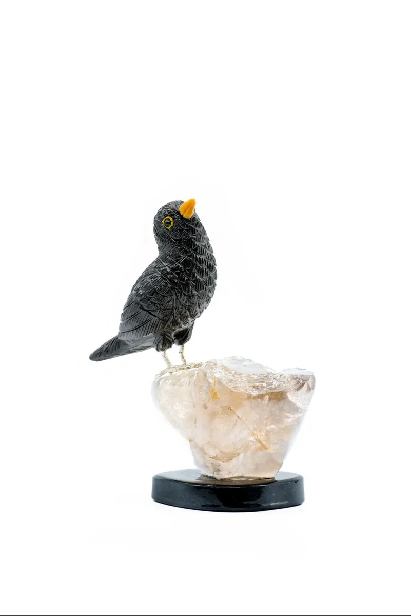 Handcrafted Black Obsidian Blackbird Sculpture - Image 2