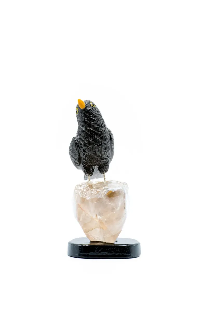 Handcrafted Black Obsidian Blackbird Sculpture - Image 3