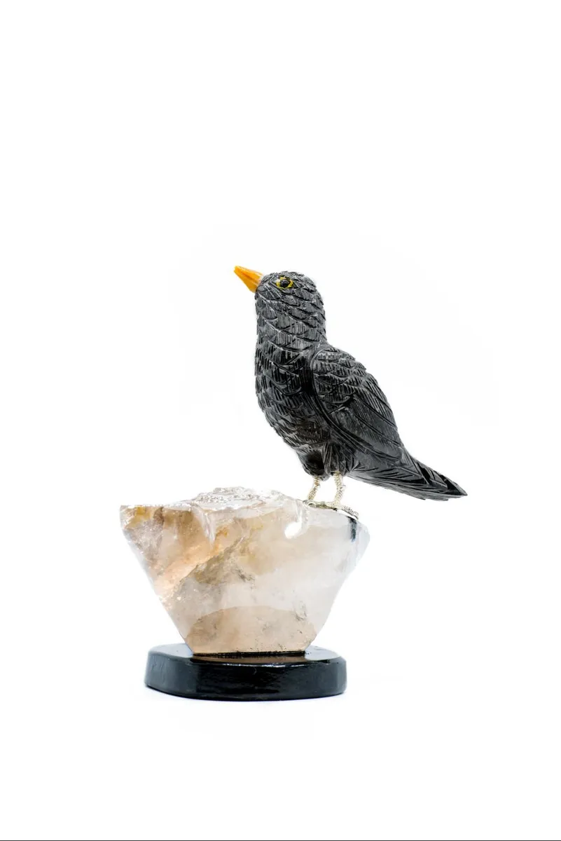Handcrafted Black Obsidian Blackbird Sculpture - Image 4