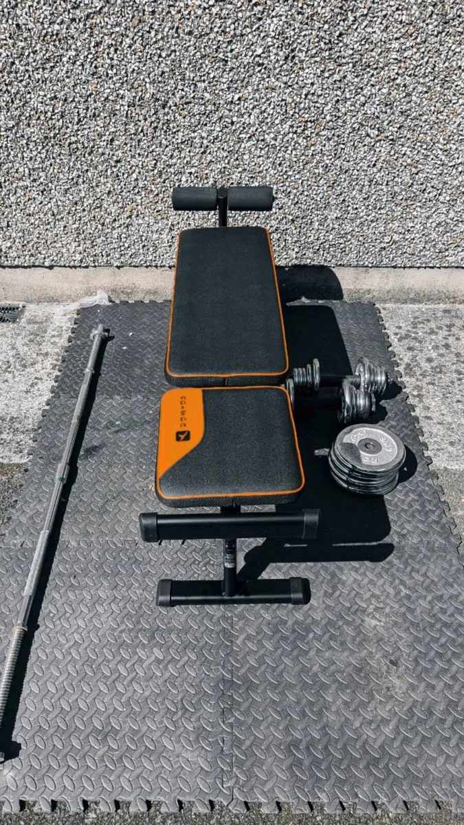 Home Gym Set – Bench + Barbell + Weights - Image 1