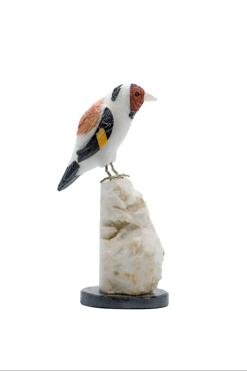 Handcrafted Multi-Stone Goldfinch Sculpture (16cm) - Image 1