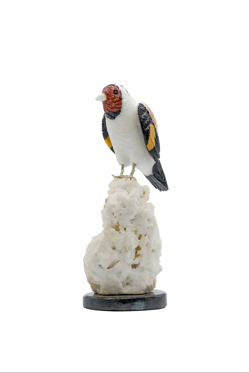 Handcrafted Multi-Stone Goldfinch Sculpture (16cm) - Image 4