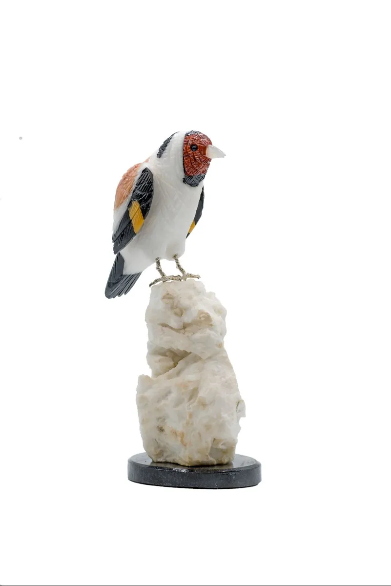 Handcrafted Multi-Stone Goldfinch Sculpture (16cm) - Image 3