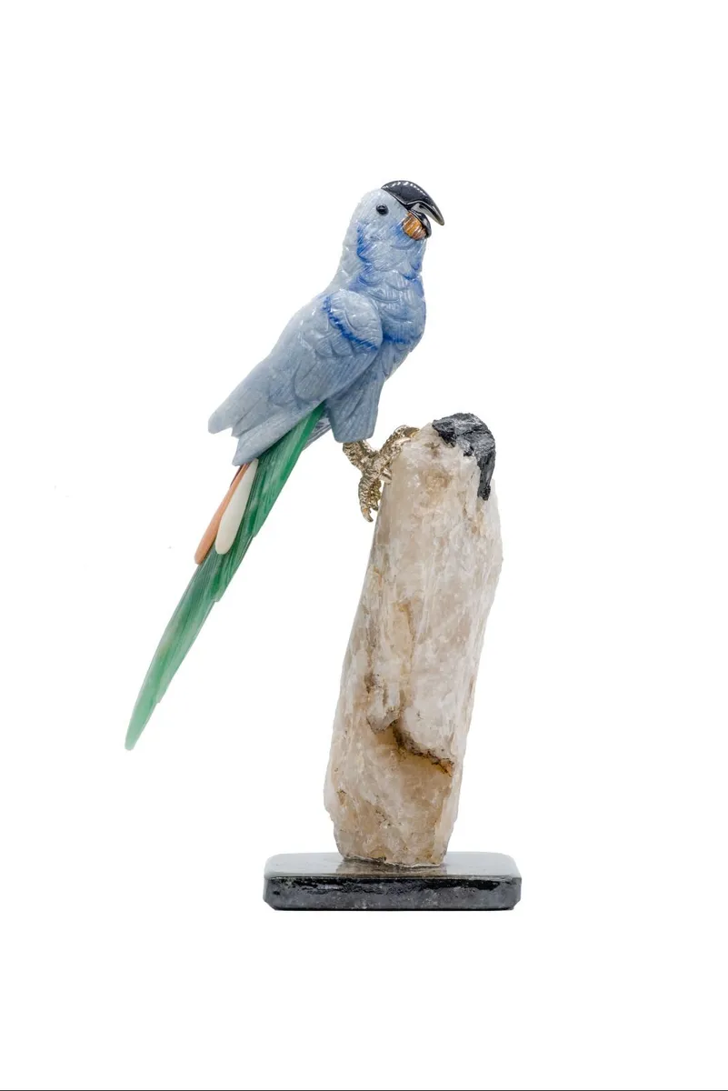 Large Handcrafted Quartz & Tourmaline Macaw Sculpt - Image 1