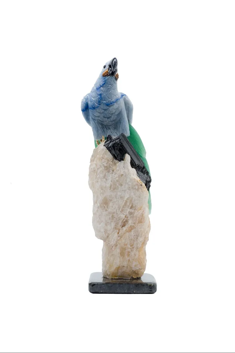 Large Handcrafted Quartz & Tourmaline Macaw Sculpt - Image 2