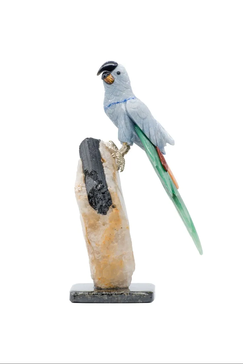Large Handcrafted Quartz & Tourmaline Macaw Sculpt - Image 3