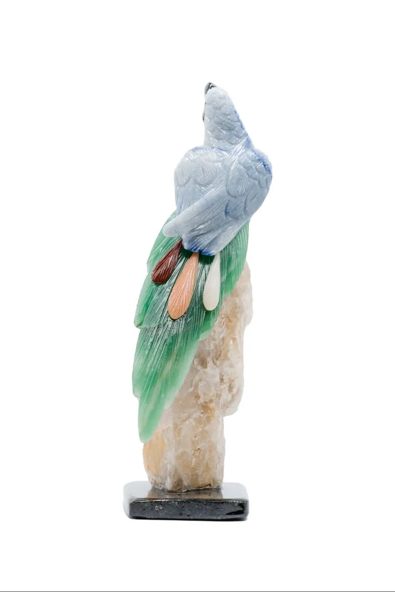 Large Handcrafted Quartz & Tourmaline Macaw Sculpt - Image 4