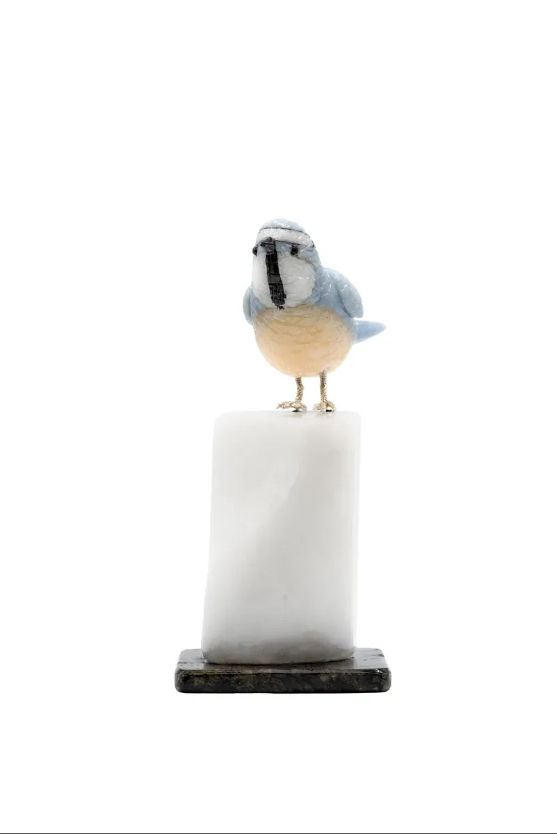 Handcrafted Blue Tit Bird Sculpture (17cm) - Image 3