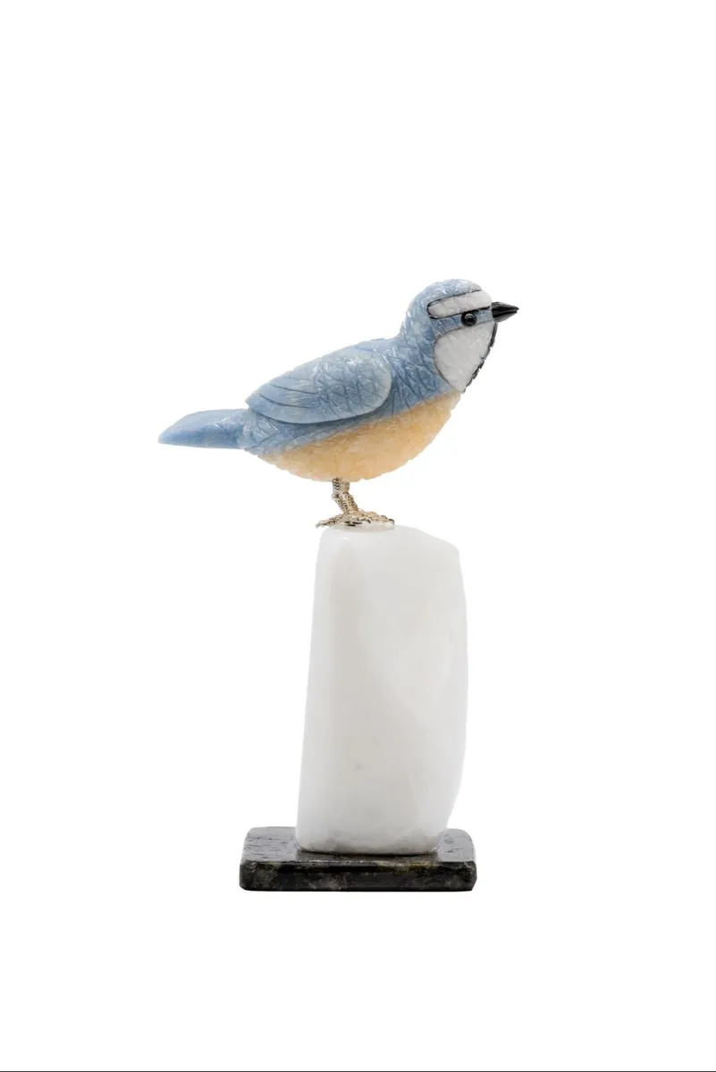 Handcrafted Blue Tit Bird Sculpture (17cm) - Image 1