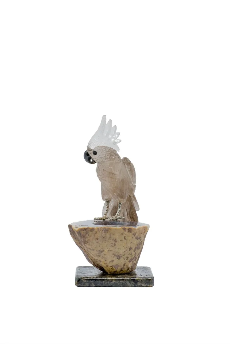 Handcrafted Smoked Crystal Cockatoo on Geode Base - Image 1