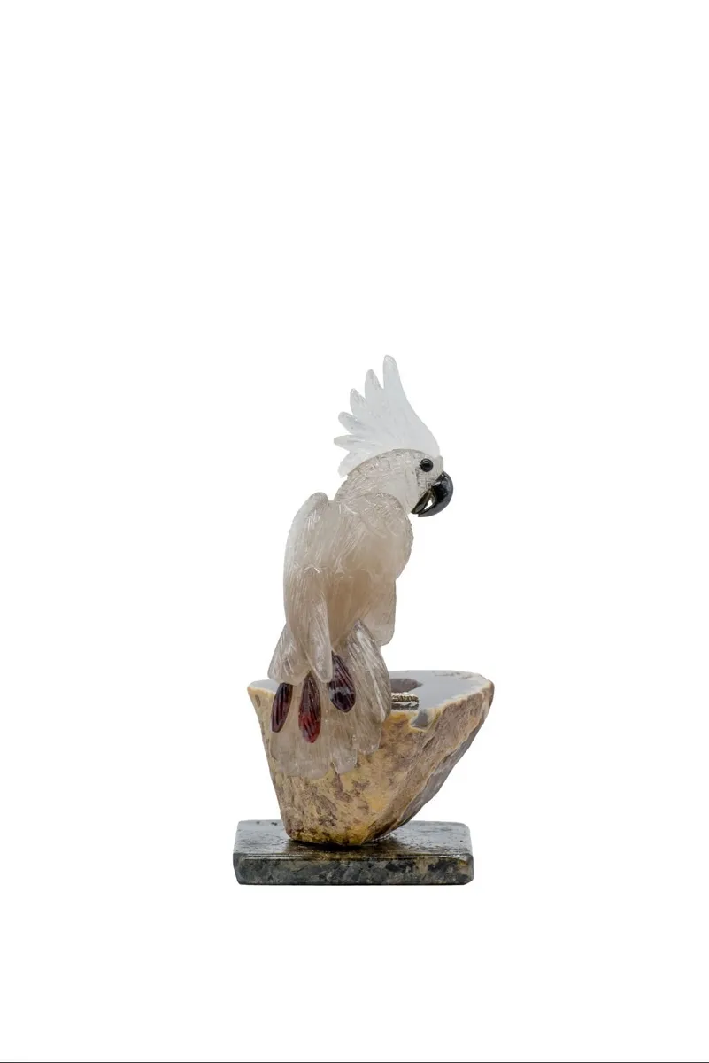 Handcrafted Smoked Crystal Cockatoo on Geode Base - Image 2
