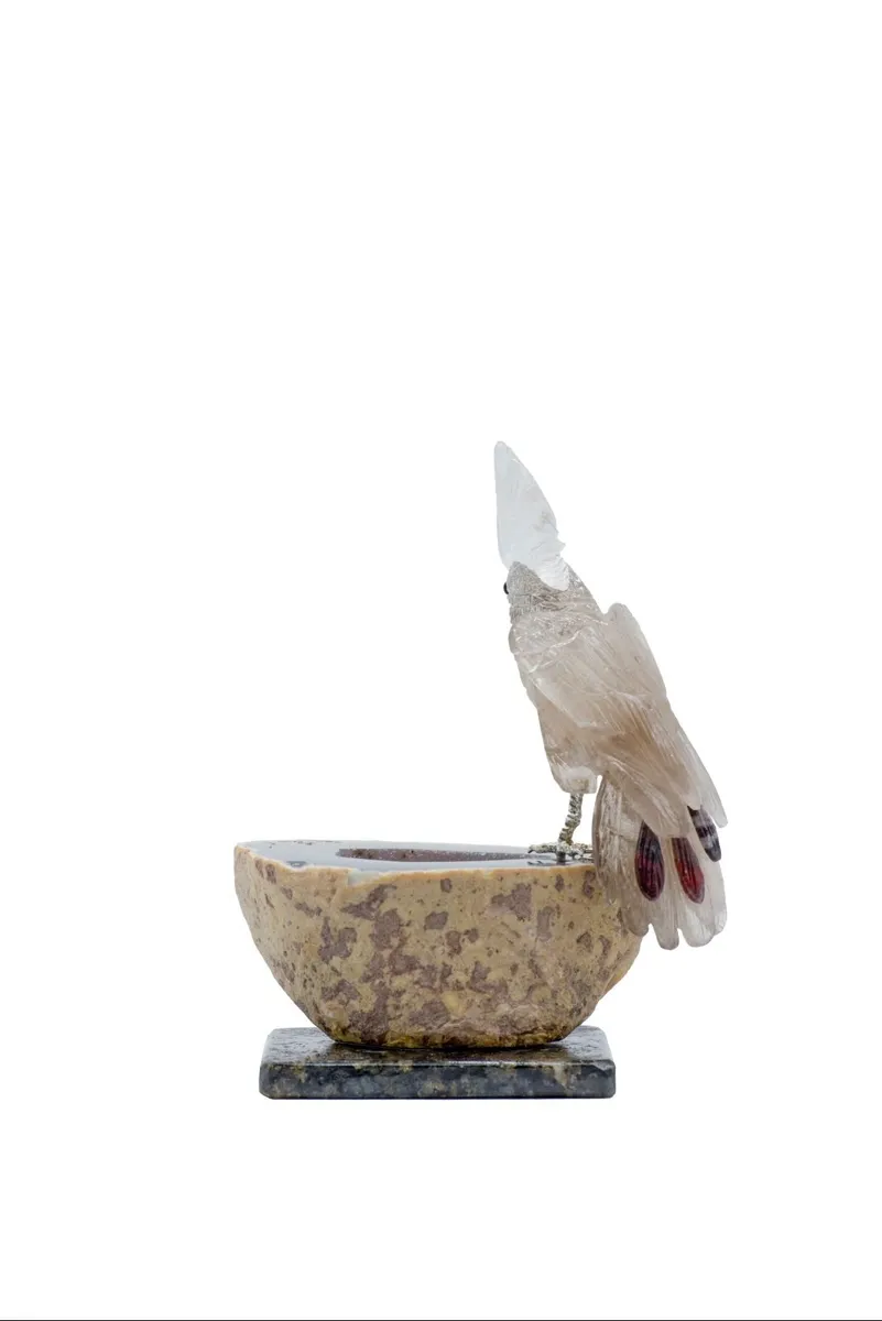 Handcrafted Smoked Crystal Cockatoo on Geode Base - Image 3