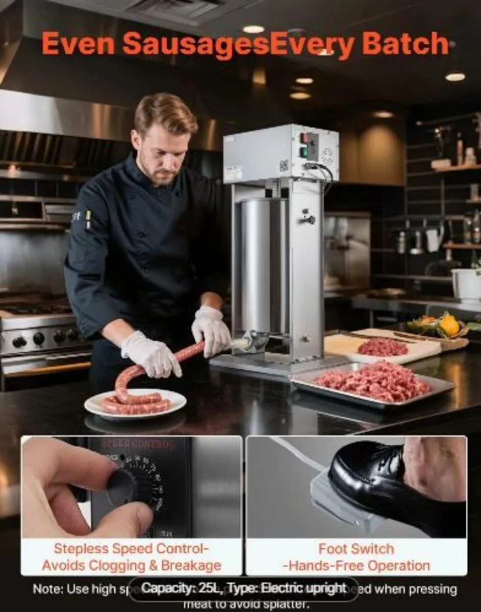 Electric Sausage Stuffer, 55 LBS / 25 L - Image 3