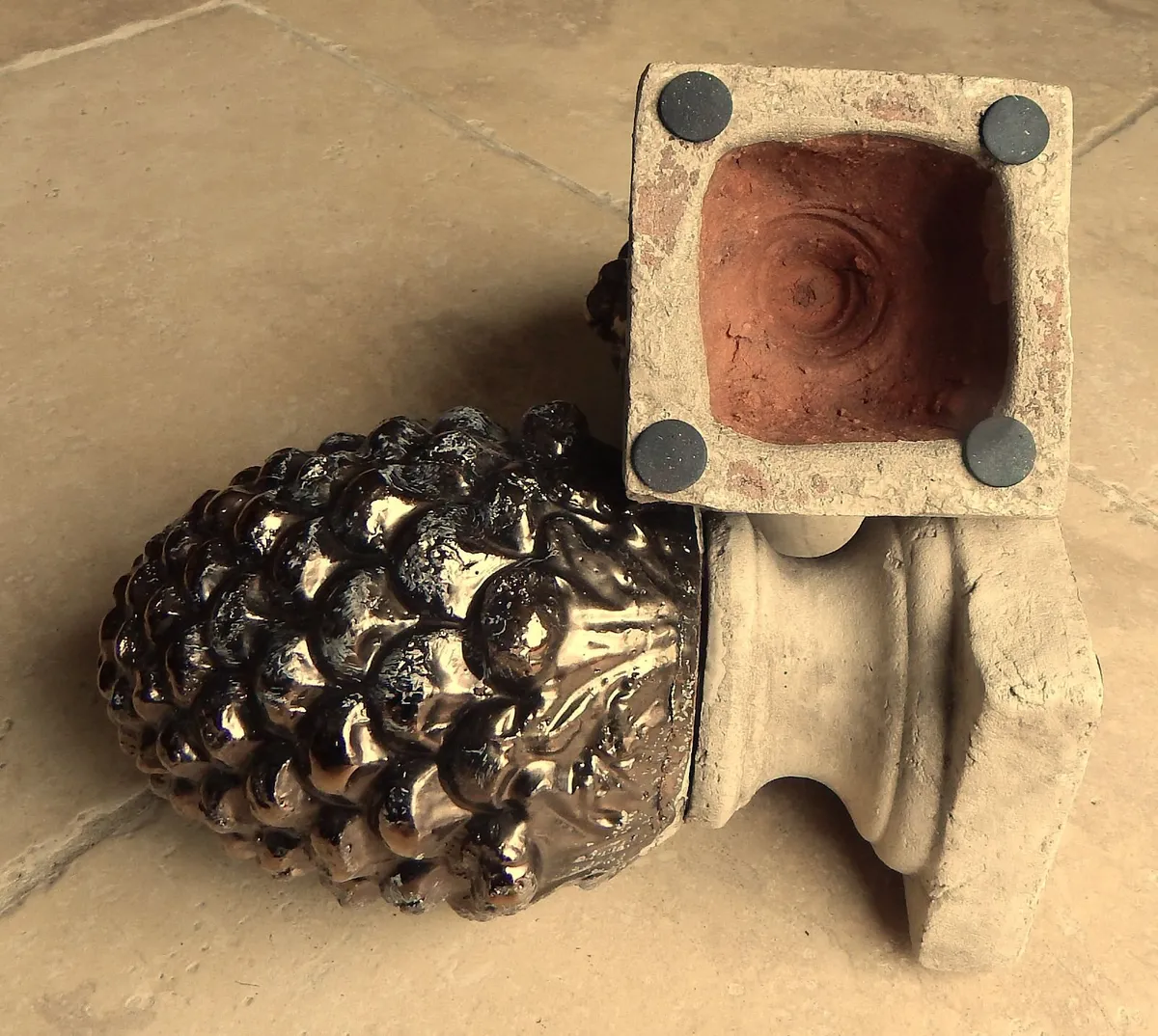 Pair of Terracotta Pinecone Decorative Sculptures - Image 4
