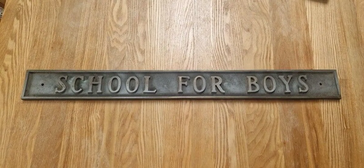 Antique Metal Boys School Sign - Image 1